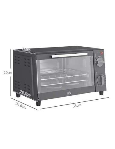 HOMCOM Mini Oven, 9L Countertop Electric Grill, Toaster Oven with Adjustable Temperature, Timer, Baking Tray and Wire Rack, 750W