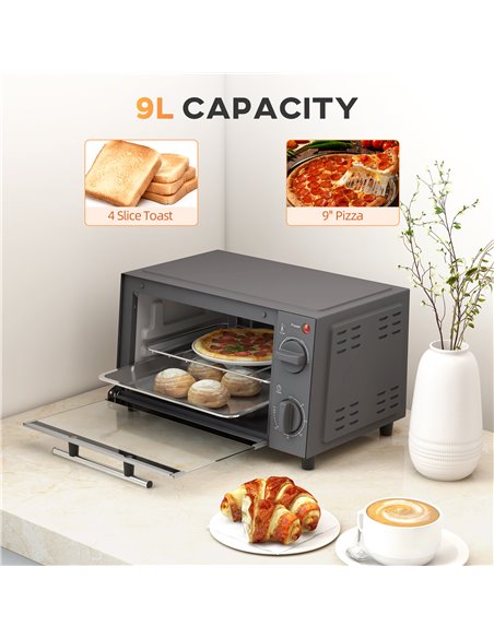 HOMCOM Mini Oven, 9L Countertop Electric Grill, Toaster Oven with Adjustable Temperature, Timer, Baking Tray and Wire Rack, 750W - pic 66880 | FastDaddyshop