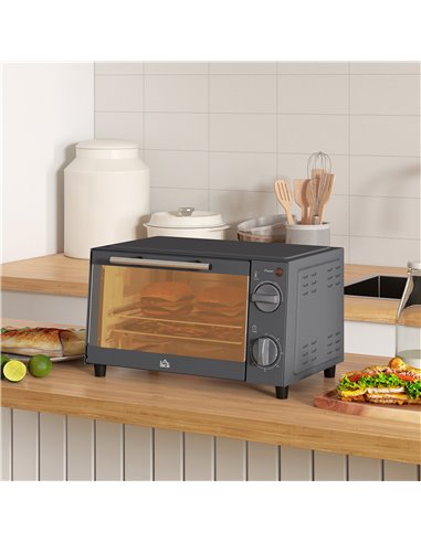 HOMCOM Mini Oven, 9L Countertop Electric Grill, Toaster Oven with Adjustable Temperature, Timer, Baking Tray and Wire Rack, 750W