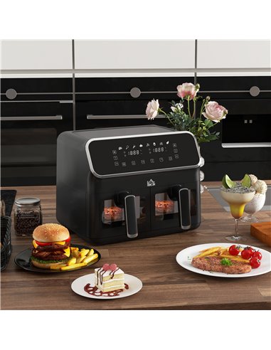 HOMCOM Dual Air Fryer, 8L Family Size Double Air Fryer Oven with 8-In-1 Presets, Smart Finish, Digital Display, Visual Window, R