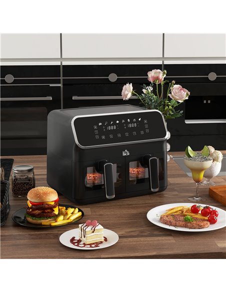 HOMCOM Dual Air Fryer, 8L Family Size Double Air Fryer Oven with 8-In-1 Presets, Smart Finish, Digital Display, Visual Window, R - pic 66887 | FastDaddyshop
