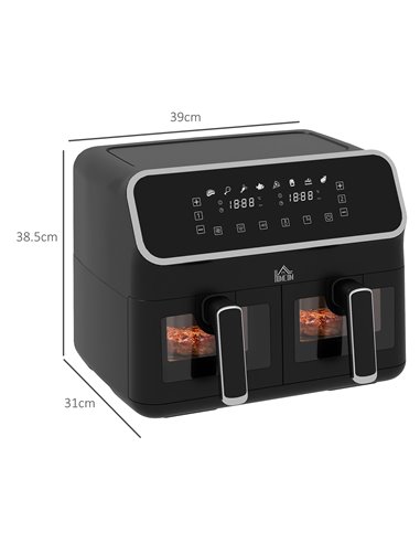 HOMCOM Dual Air Fryer, 8L Family Size Double Air Fryer Oven with 8-In-1 Presets, Smart Finish, Digital Display, Visual Window, R