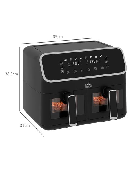 HOMCOM Dual Air Fryer, 8L Family Size Double Air Fryer Oven with 8-In-1 Presets, Smart Finish, Digital Display, Visual Window, R - pic 66888 | FastDaddyshop