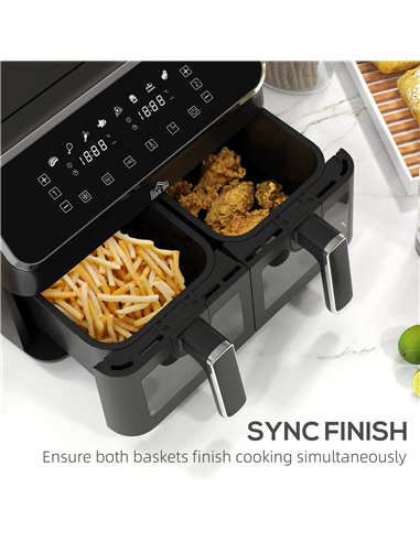 HOMCOM Dual Air Fryer, 8L Family Size Double Air Fryer Oven with 8-In-1 Presets, Smart Finish, Digital Display, Visual Window, R