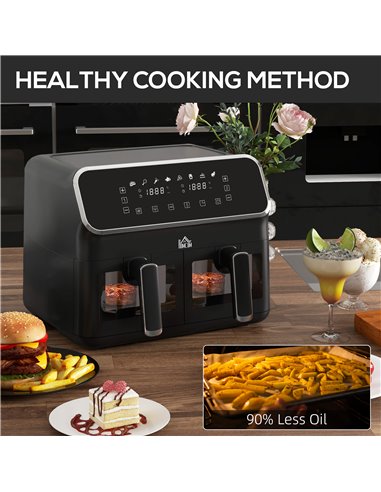 HOMCOM Dual Air Fryer, 8L Family Size Double Air Fryer Oven with 8-In-1 Presets, Smart Finish, Digital Display, Visual Window, R