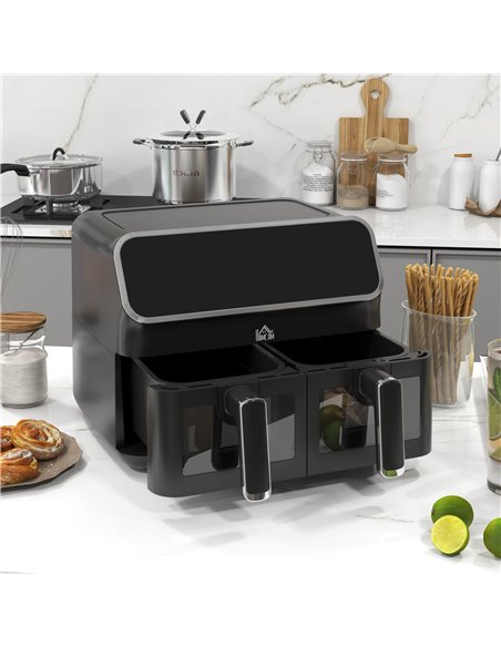HOMCOM Dual Air Fryer, 8L Family Size Double Air Fryer Oven with 8-In-1 Presets, Smart Finish, Digital Display, Visual Window, R - pic 66894 | FastDaddyshop