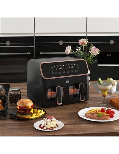 HOMCOM Dual Air Fryer, 8L Family Size Double Air Fryer Oven with 8-In-1 Presets, Smart Finish, Digital Display, Visual Window, R