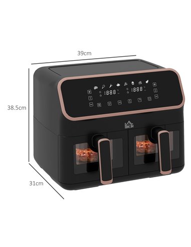 HOMCOM Dual Air Fryer, 8L Family Size Double Air Fryer Oven with 8-In-1 Presets, Smart Finish, Digital Display, Visual Window, R