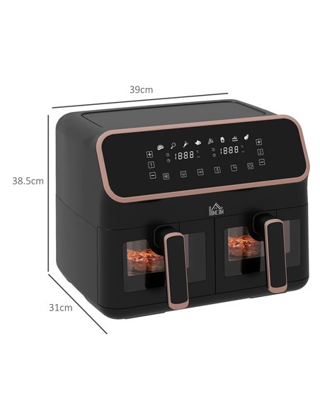 HOMCOM Dual Air Fryer, 8L Family Size Double Air Fryer Oven with 8-In-1 Presets, Smart Finish, Digital Display, Visual Window, R - pic 66897 | FastDaddyshop