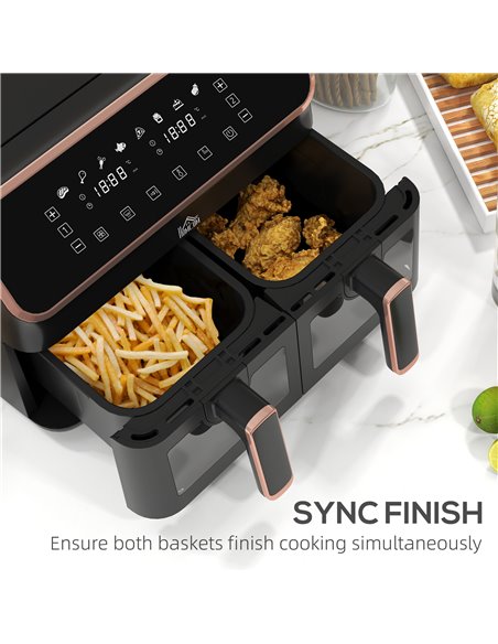 HOMCOM Dual Air Fryer, 8L Family Size Double Air Fryer Oven with 8-In-1 Presets, Smart Finish, Digital Display, Visual Window, R - pic 66898 | FastDaddyshop