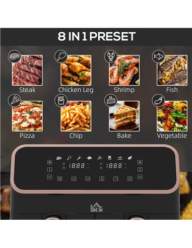 HOMCOM Dual Air Fryer, 8L Family Size Double Air Fryer Oven with 8-In-1 Presets, Smart Finish, Digital Display, Visual Window, R