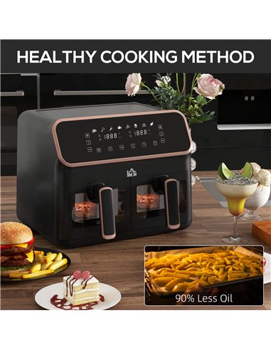 HOMCOM Dual Air Fryer, 8L Family Size Double Air Fryer Oven with 8-In-1 Presets, Smart Finish, Digital Display, Visual Window, R