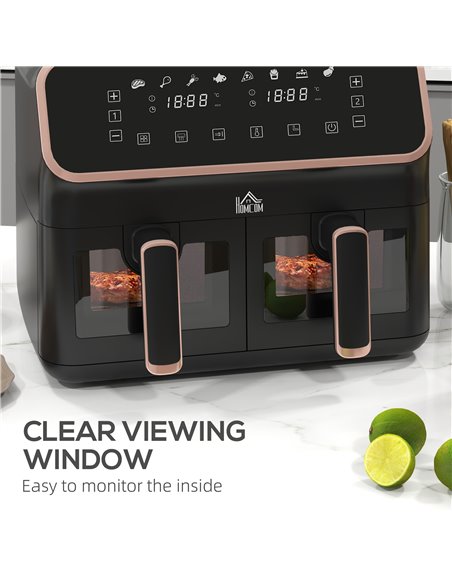 HOMCOM Dual Air Fryer, 8L Family Size Double Air Fryer Oven with 8-In-1 Presets, Smart Finish, Digital Display, Visual Window, R - pic 66901 | FastDaddyshop