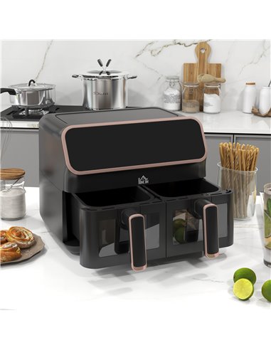 HOMCOM Dual Air Fryer, 8L Family Size Double Air Fryer Oven with 8-In-1 Presets, Smart Finish, Digital Display, Visual Window, R