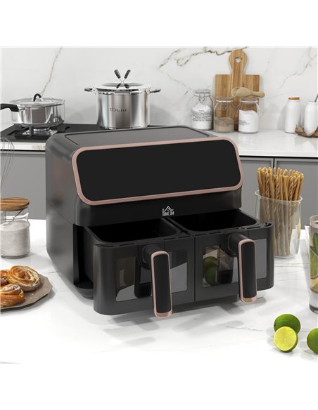 HOMCOM Dual Air Fryer, 8L Family Size Double Air Fryer Oven with 8-In-1 Presets, Smart Finish, Digital Display, Visual Window, R - pic 66903 | FastDaddyshop