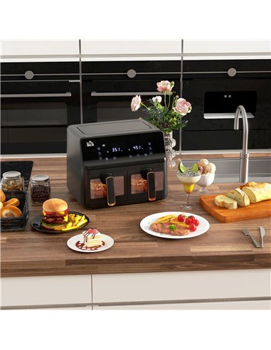 HOMCOM Dual Basket Air Fryer, 8L Family Size Double Air Fryer Oven with 8 Presets, Digital Display, Visual Window, Inner Light, 