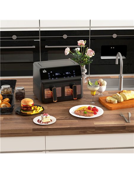 HOMCOM Dual Basket Air Fryer, 8L Family Size Double Air Fryer Oven with 8 Presets, Digital Display, Visual Window, Inner Light,  - pic 66905 | FastDaddyshop