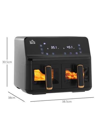 HOMCOM Dual Basket Air Fryer, 8L Family Size Double Air Fryer Oven with 8 Presets, Digital Display, Visual Window, Inner Light, 