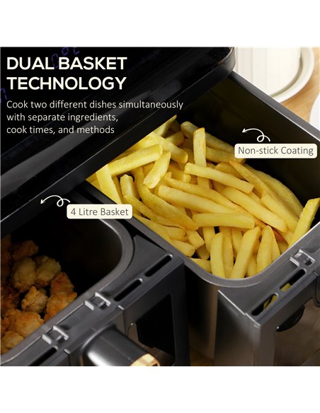 HOMCOM Dual Basket Air Fryer, 8L Family Size Double Air Fryer Oven with 8 Presets, Digital Display, Visual Window, Inner Light,  - pic 66907 | FastDaddyshop