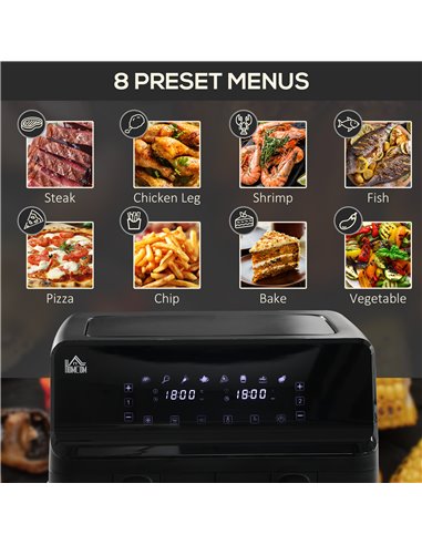 HOMCOM Dual Basket Air Fryer, 8L Family Size Double Air Fryer Oven with 8 Presets, Digital Display, Visual Window, Inner Light, 