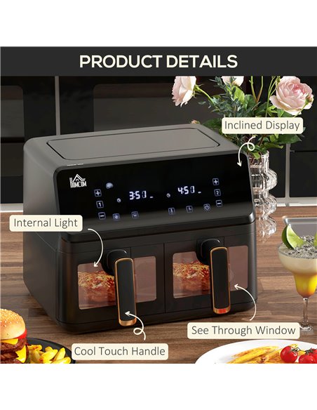 HOMCOM Dual Basket Air Fryer, 8L Family Size Double Air Fryer Oven with 8 Presets, Digital Display, Visual Window, Inner Light,  - pic 66910 | FastDaddyshop