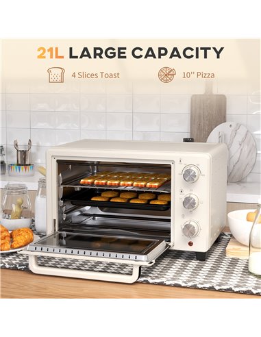 HOMCOM Mini Oven, 21L Countertop Electric Grill, Toaster Oven with Adjustable Temperature, Timer, Baking Tray and Wire Rack, 140