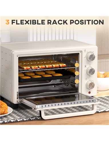 HOMCOM Mini Oven, 21L Countertop Electric Grill, Toaster Oven with Adjustable Temperature, Timer, Baking Tray and Wire Rack, 140