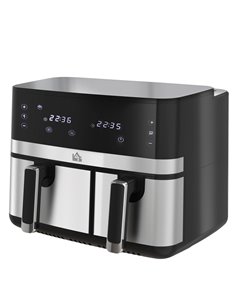 HOMCOM 2700W 8.5L 8-In-1 Family Size Double Air Fryer Oven, Black-Silver 800-193V70BK
