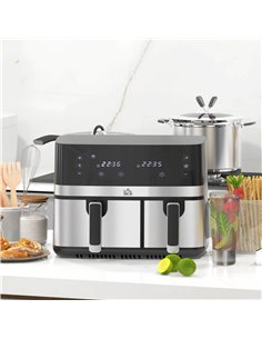 HOMCOM 2700W 8.5L 8-In-1 Family Size Double Air Fryer Oven, Black-Silver 800-193V70BK 2
