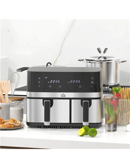 HOMCOM Dual Air Fryer, 8.5L Family Size Double Air Fryer Oven with 8-In-1 Presets, Smart Finish, Digital Display, Recipe, Timer  - pic 66923 | FastDaddyshop