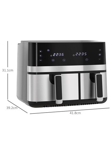 HOMCOM Dual Air Fryer, 8.5L Family Size Double Air Fryer Oven with 8-In-1 Presets, Smart Finish, Digital Display, Recipe, Timer 