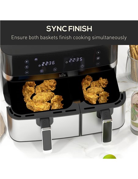 HOMCOM Dual Air Fryer, 8.5L Family Size Double Air Fryer Oven with 8-In-1 Presets, Smart Finish, Digital Display, Recipe, Timer  - pic 66925 | FastDaddyshop