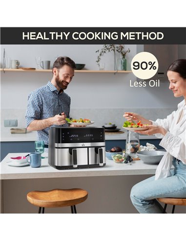 HOMCOM Dual Air Fryer, 8.5L Family Size Double Air Fryer Oven with 8-In-1 Presets, Smart Finish, Digital Display, Recipe, Timer 