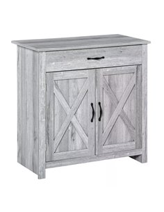 HOMCOM Sideboard with Barn Door, Farmhouse Style Coffee Bar, Storage Cabinet, Grey Wood Effect 835-468