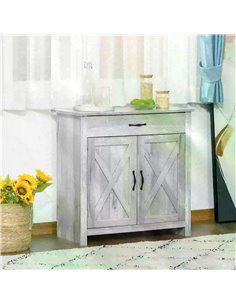 HOMCOM Sideboard with Barn Door, Farmhouse Style Coffee Bar, Storage Cabinet, Grey Wood Effect 835-468 2