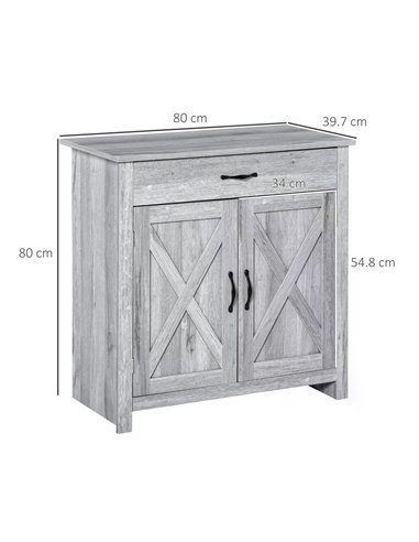 HOMCOM Sideboard with Barn Door, Farmhouse Style Coffee Bar, Storage Cabinet, Grey Wood Effect 835-468