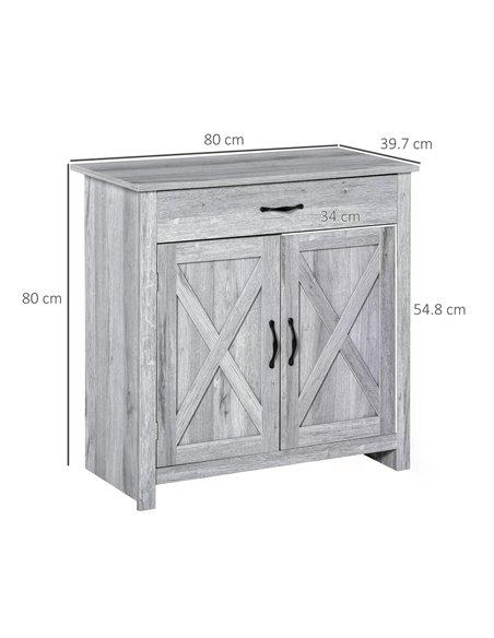 HOMCOM Sideboard with Barn Door, Farmhouse Style Coffee Bar, Storage Cabinet, Grey Wood Effect 835-468 - pic 66942 | FastDaddyshop