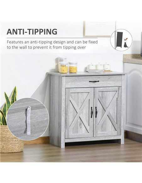 HOMCOM Sideboard with Barn Door, Farmhouse Style Coffee Bar, Storage Cabinet, Grey Wood Effect 835-468 - pic 66943 | FastDaddyshop