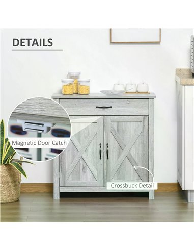 HOMCOM Sideboard with Barn Door, Farmhouse Style Coffee Bar, Storage Cabinet, Grey Wood Effect 835-468