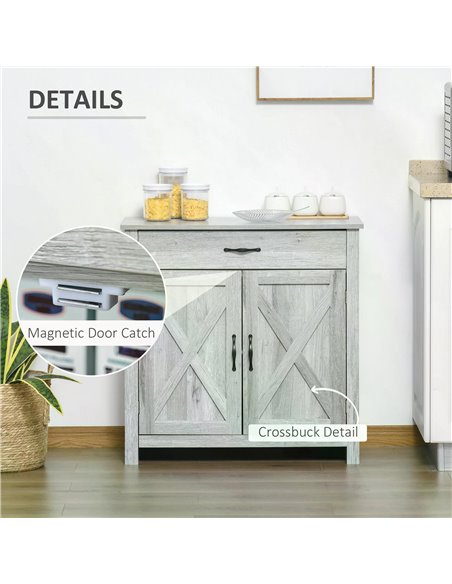 HOMCOM Sideboard with Barn Door, Farmhouse Style Coffee Bar, Storage Cabinet, Grey Wood Effect 835-468 - pic 66945 | FastDaddyshop