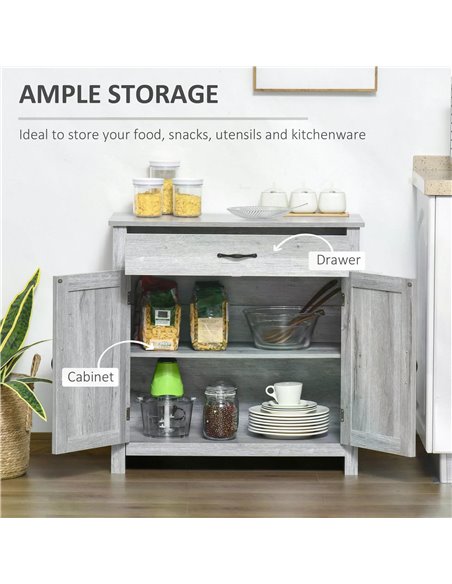 HOMCOM Sideboard with Barn Door, Farmhouse Style Coffee Bar, Storage Cabinet, Grey Wood Effect 835-468 - pic 66946 | FastDaddyshop