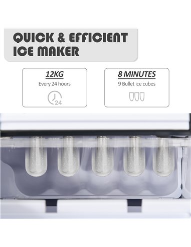 Ice Maker Countertop Portable Bullet Ice Cube Machine 12kg/24H Production Automatic Cleaning Visible Window Scoop and Basket Bla