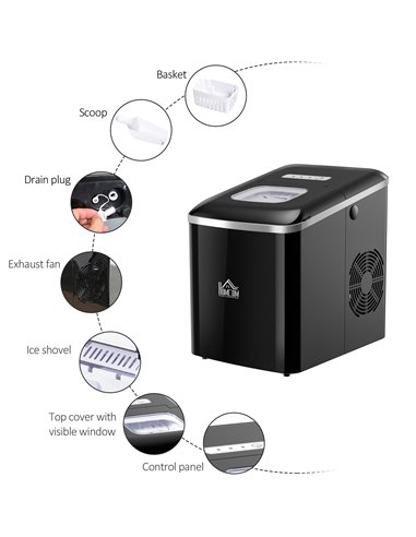 Ice Maker Countertop Portable Bullet Ice Cube Machine 12kg/24H Production Automatic Cleaning Visible Window Scoop and Basket Bla