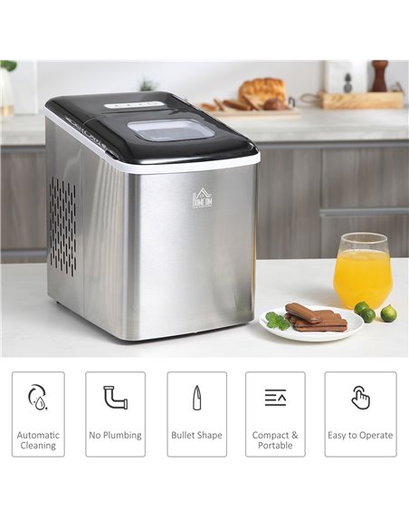 HOMCOM Ice Maker Machine, Counter Top Ice Cube Maker for Home 12kg in 24 Hrs 1.8L with Self Cleaning Function Scoop and Basket S - pic 66970 | FastDaddyshop
