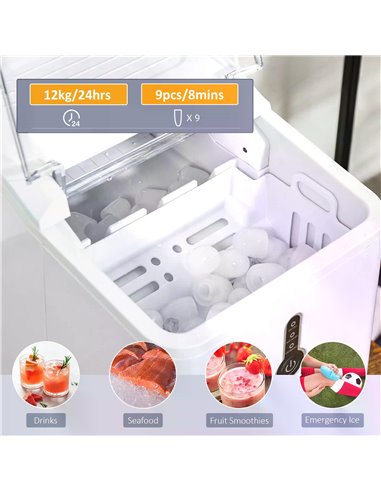 HOMCOM 12kg Ice Maker Machine | Counter Top Cube | Home Drink Equipment | 1.5L Self Clean Function w/ Basket Freestanding Kitche