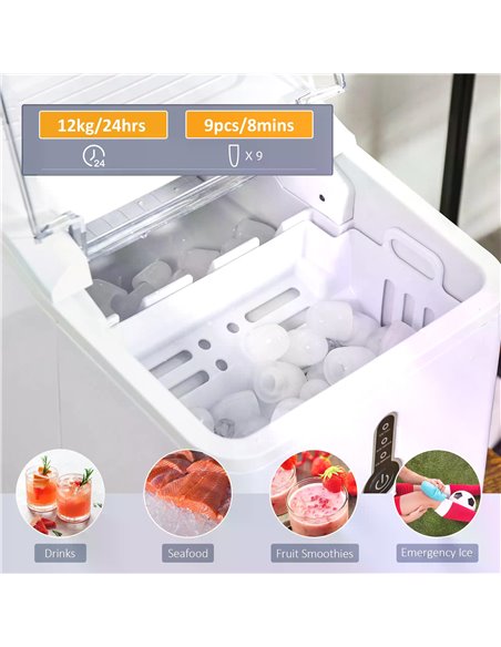 HOMCOM 12kg Ice Maker Machine | Counter Top Cube | Home Drink Equipment | 1.5L Self Clean Function w/ Basket Freestanding Kitche - pic 66981 | FastDaddyshop