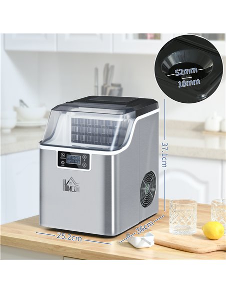 HOMCOM Ice Maker Machine, Counter Top Ice Cube Maker for Home, 20kg in 24 Hrs, 3.2L with Adjustable Cube Size, Self Cleaning Fun - pic 66996 | FastDaddyshop