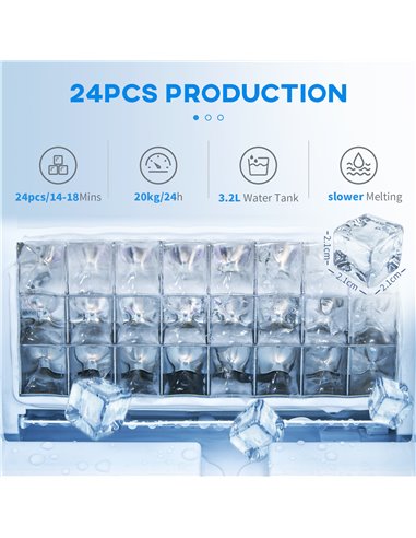 HOMCOM Ice Maker Machine, Counter Top Ice Cube Maker for Home, 20kg in 24 Hrs, 3.2L with Adjustable Cube Size, Self Cleaning Fun