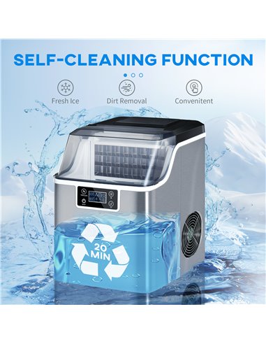 HOMCOM Ice Maker Machine, Counter Top Ice Cube Maker for Home, 20kg in 24 Hrs, 3.2L with Adjustable Cube Size, Self Cleaning Fun