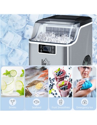 HOMCOM Ice Maker Machine, Counter Top Ice Cube Maker for Home, 20kg in 24 Hrs, 3.2L with Adjustable Cube Size, Self Cleaning Fun